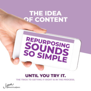 The idea of content repurposing sounds so simple, until you try it. The trick to getting it right is in the process. - Content repurposing Examples with Jenn Neal