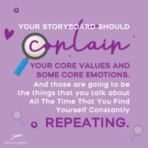 Your storyboard should contain your core values and some core emotions. And those are going to be the things that you talk about all the time that you find yourself constantly repeating. - Jenn Neal on marketing storytelling examples
